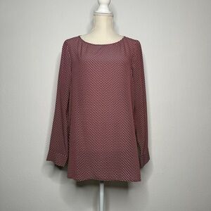 Theory Red White Blue Silk Geometric Print Blouse Size M